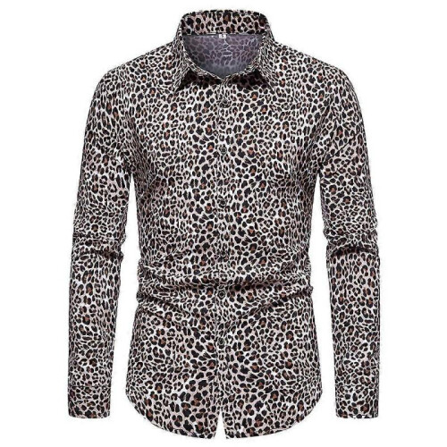 (XS, leopard) Men's Leopard Print Shirts, Long Sleeve Button Down Shirts