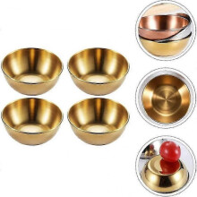 (Gold 4 pieces) 4 Pieces Stainless Steel Round Mini Bowls Household Seasoning Dish (Gold)