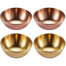 (color 1) 4 Pieces Stainless Steel Round Mini Bowls Household Seasoning Dish (Gold)