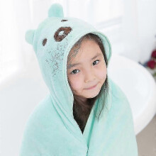 (Cyan Bear) Hooded Towel Kids Soft Comfortable Absorbent Bathrobe Blanket Hooded Beach Towel For Bath Swim New