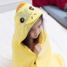 (Yellow Duck) Hooded Towel Kids Soft Comfortable Absorbent Bathrobe Blanket Hooded Beach Towel For Bath Swim New