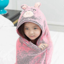 (Pink Pig) Hooded Towel Kids Soft Comfortable Absorbent Bathrobe Blanket Hooded Beach Towel For Bath Swim New
