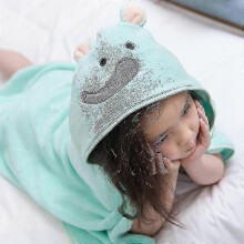 (Cyan Elephant) Hooded Towel Kids Soft Comfortable Absorbent Bathrobe Blanket Hooded Beach Towel For Bath Swim New