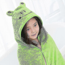 (Green Frog) Hooded Towel Kids Soft Comfortable Absorbent Bathrobe Blanket Hooded Beach Towel For Bath Swim New