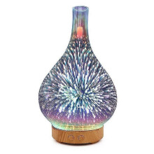(A) 3D Firework Glass Essential Oil Diffuser Humidifier Usb Aromatherapy Wood Grain Vase Aroma 7 Colors Lights For Home Led Lamp