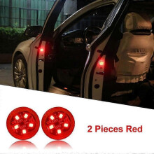 (Red x 2 pieces) Universal Led Car Opening Door Safety Warning Anti-collision Lights Magnetic Sensor Strobe Flashing Alarm Lights Parking Lamp