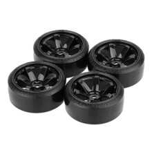 4pcs Drift Car Tire Wheel Rim Hard Wheel Tyre for 1/10 Drifting Rc Car Black Banmo