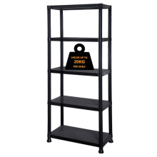 (Default) 5 Tier Plastic Black Shelving Storage Racking Shelves Adjustable Garage Shed Home Warehouse Standing Organiser Shelf