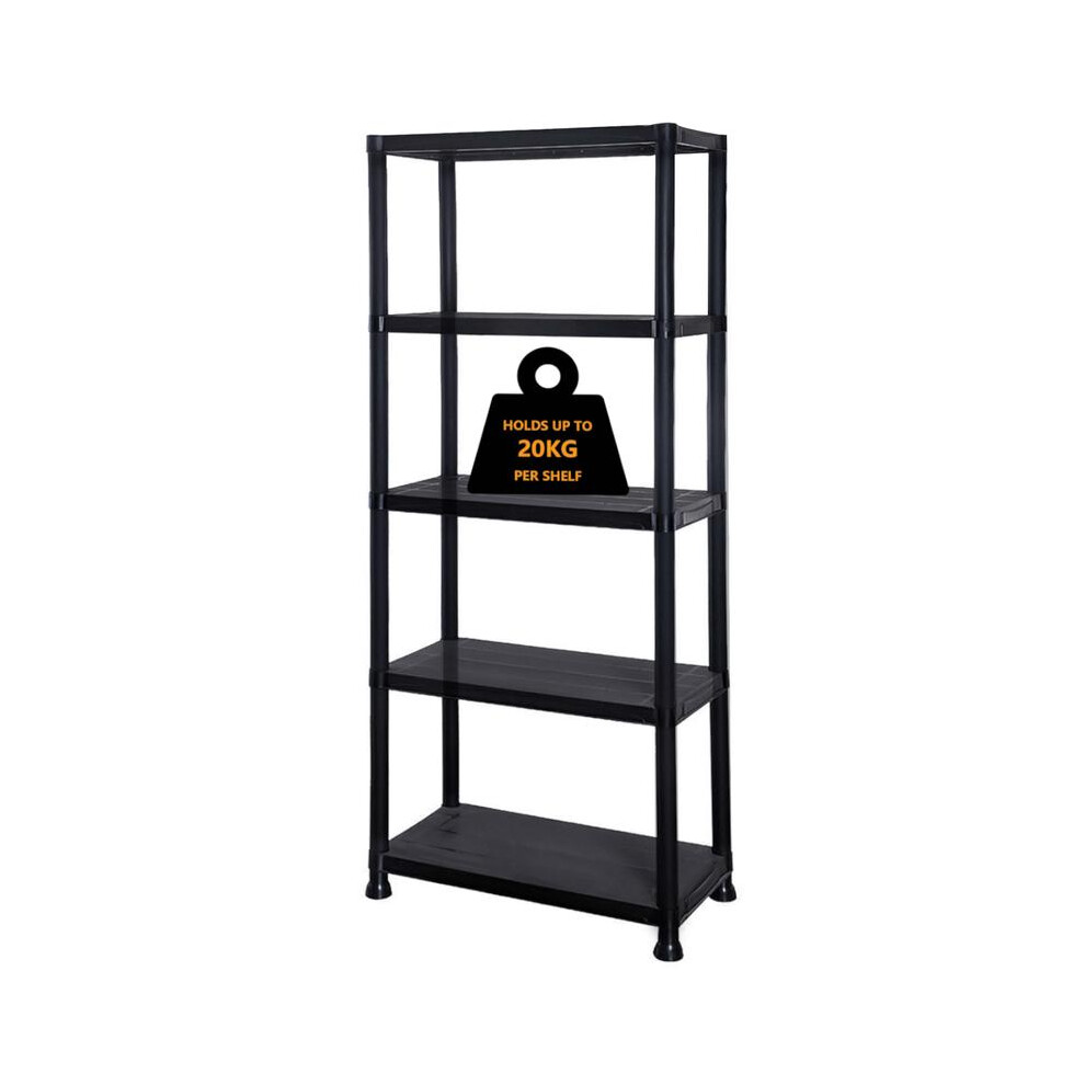 (Default) 5 Tier Plastic Black Shelving Storage Racking Shelves Adjustable Garage Shed Home Warehouse Standing Organiser Shelf 738225275544