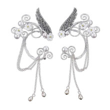 (As show, One size) Pearl Tassel Earrings Craftsmanship Silver Silk Fairy Cosplay Fantasy Costume
