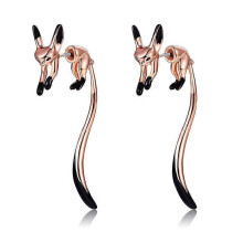 (Rose Gold, One size) Lovely Fox Stud Earrings Jewelry Long Tail Tassels Earrings for Women Girl