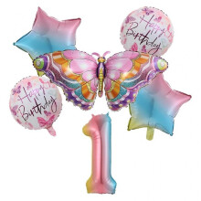 (1) Large Butterfly Number Balloon Set of 6 Aluminum Foil Balloon Birthday Decor