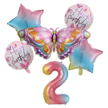 (2) Large Butterfly Number Balloon Set of 6 Aluminum Foil Balloon Birthday Decor