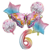 (6) Large Butterfly Number Balloon Set of 6 Aluminum Foil Balloon Birthday Decor