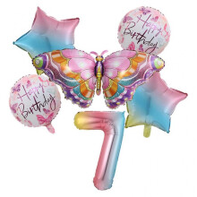 (7) Large Butterfly Number Balloon Set of 6 Aluminum Foil Balloon Birthday Decor