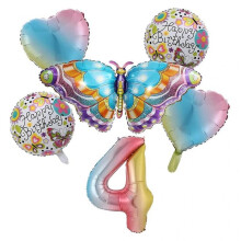 (4) Large Butterfly Number Balloon Set of 6 Aluminum Foil Balloon Birthday Decor