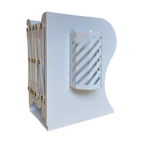 (White) Black White Decorative Adjustable Metal Iron Bookends Holder Nonskid