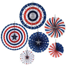 American Independence Day Paper Fan 6pcs/set Party String Flags for Banner Decor for 4 th of July Memorial Day Wall Decorating Colorful Paperboard
