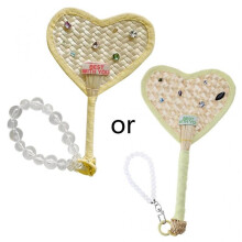 Handheld Fan Heart Shaped Fan for Women Girl Bamboo Woven Fan Beaded Pendant