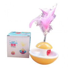 (Yellow) Moving Tumbler Pet for Cat Toy Feather Rocking Interactive Toy Ball Tease Stick