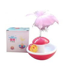 (Red) Moving Tumbler Pet for Cat Toy Feather Rocking Interactive Toy Ball Tease Stick
