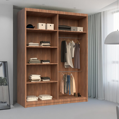 MN Furniture (150 cm, WALNUT) Leeds Modern Sliding Mirror Door Wardrobe 1