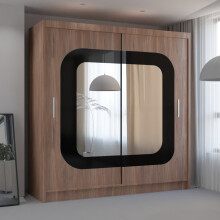 (203 cm, WALNUT) Leeds Modern Sliding Mirror Door Wardrobe