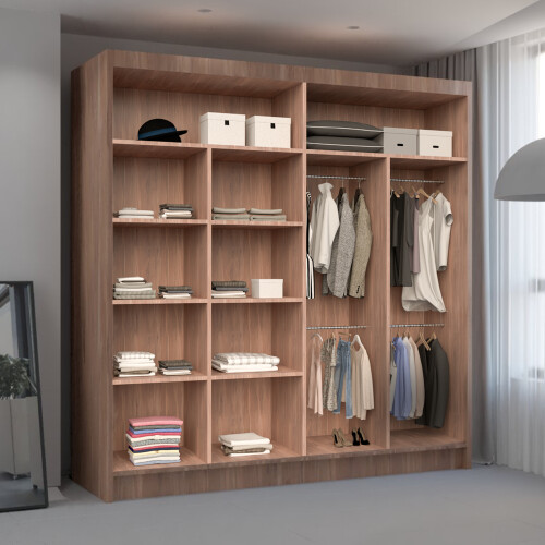 MN Furniture (203 cm, WALNUT) Leeds Modern Sliding Mirror Door Wardrobe 1