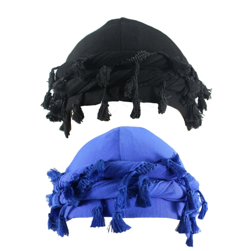 Pumeti 2-Teiliges Turban-Kopftuch F R Herren, Mit Satin Gef Tterter Turban F R Damen, Vintage Twist Velvet Durags, Geschenke (Schwarz Und Blau)-image