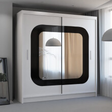 (203 cm, WHITE WITH BLACK STRIP) Leeds Modern Sliding Mirror Door Wardrobe