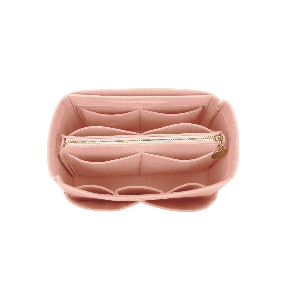 Lexsion Unisex Pink Felt Purse Bag Organizer Insert With Zipper Bag Tote Shaper Fit Speedy Neverful Pm Mm 8021 L2