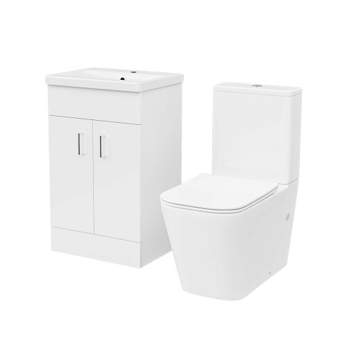 NES Home Nes Home 500mm Basin Vanity & Rimless Close Coupled Modern Toilet White 2