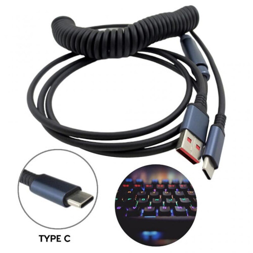 Type A to C USB Cable Coiled Spring Data Line for Mechanical Keyboard Durable Data Line 1