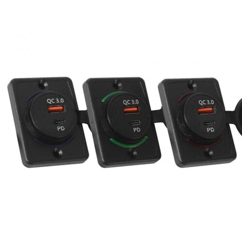 (Blue) USB Outlet 12V-24V USB Charging Socket with Dust Cap Waterproof USB Charge 2