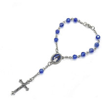 (White, One size) Crystal Cross Charm Bracelet Beads Chain Bracelet for Women communion Jewelry