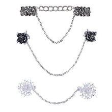 (As show, One size) 3 Pcs Retro Sweater Shawl Clip Cardigan Dress Flower Collar Clip Chain Women Girls Clothes Decorations