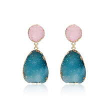 (As show, One size) Colorful Druzy Stone Drop Earrings Natural Quartz Geode Crystal Fashion Jewelry