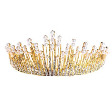 (Silver Plated, One size) Baroque Style Tiara Crowns Pearl Headband Princess Rhinestone Bride Headwear