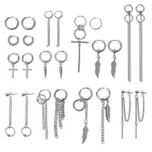 (As show, One size) Fashion Jewelry Decor 12 Pairs Cross Feather Earrings Set Dangle Hoop Earrings