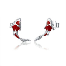 (As show, One size) Delicate Lucky Fish Earring Shinning Pattern for Summer Girls Wedding Party