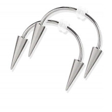 (As show, One size) 2x/Set Simple Lip Hoop Rings 16g Silver Vampire Teeth Spike Studs Jewelry Decor