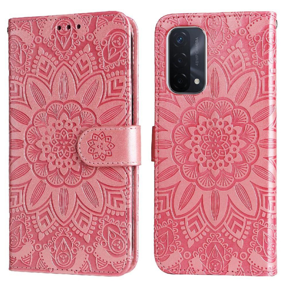 (Pink) Case For Oppo A74 5G Card Slots Flip Leather Protective Cover Pink 764563660544