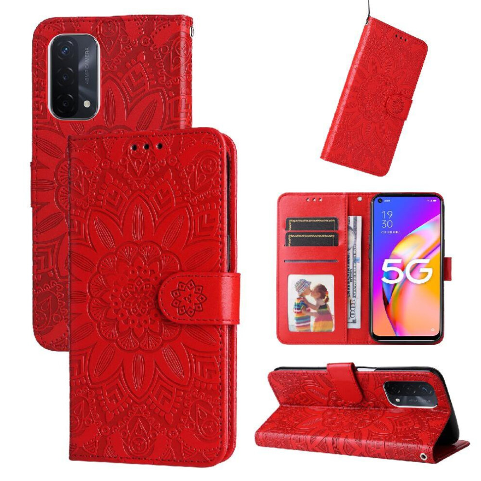 (Red) Case For Oppo A74 5G Card Slots Flip Leather Protective Cover Red 764563660506