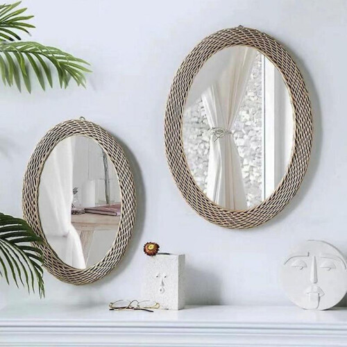Rattan Hanging Wall Mirror Innovative Art Decor Oval Dressing Makeup Mirrors 2