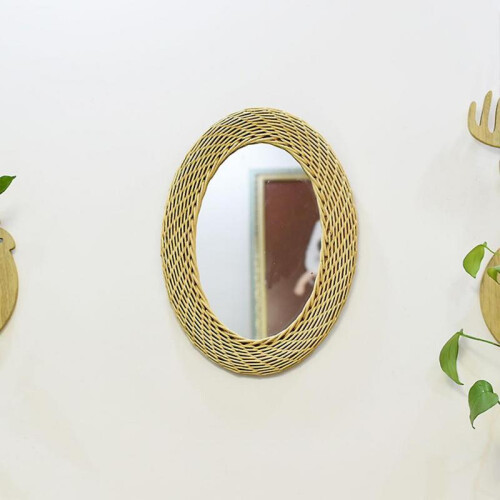 Rattan Hanging Wall Mirror Innovative Art Decor Oval Dressing Makeup Mirrors 1