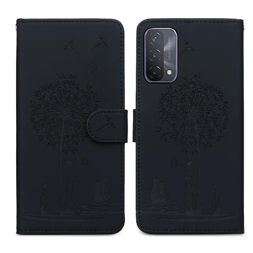 (Black) Flip Case For Oppo A74 5G Three Card Slots Kickstand Premium Leather Stand Black 764563661435