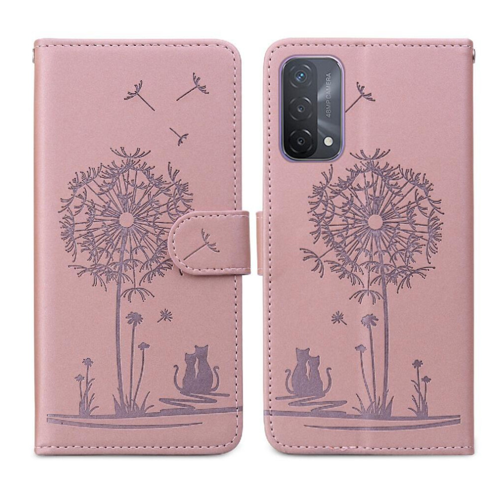 (Rose ) Flip Case For Oppo A74 5G Three Card Slots Kickstand Premium Leather Stand Gold 764563661398