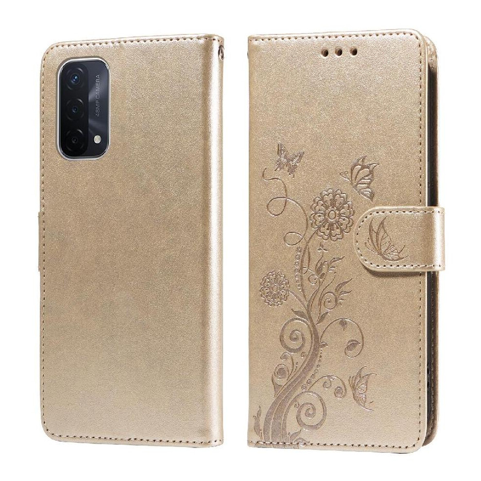 (Gold) Flip Case For Oppo A74 5G/A54 5G Cardslots Flip Flower Leather Gold 764563661473