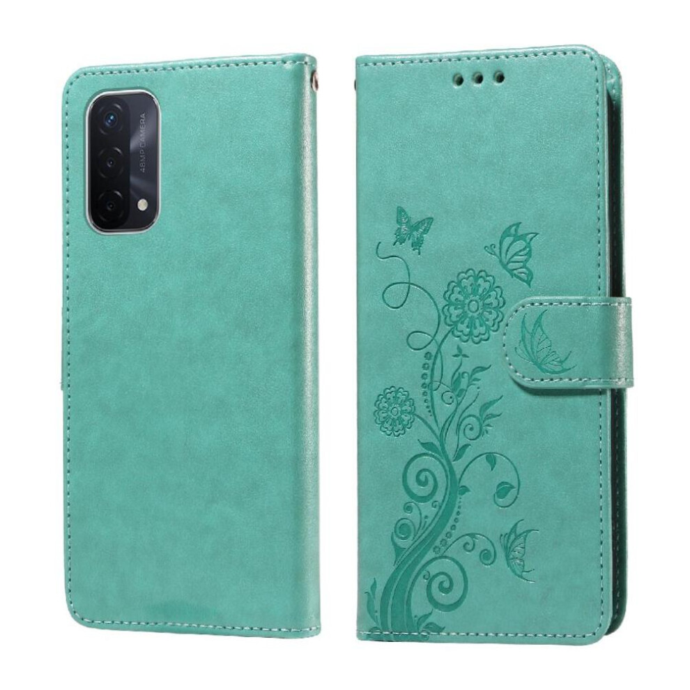 (Green) Flip Case For Oppo A74 5G/A54 5G Cardslots Flip Flower Leather Green 764563661459