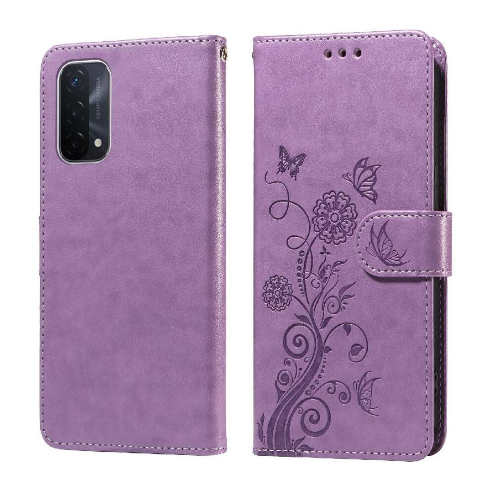 (Purple) Flip Case For Oppo A74 5G/A54 5G Cardslots Flip Flower Leather Purple 764563661442